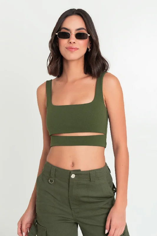 Crop top ajustado de tirantes con cut out Welt Pockets Slit Pockets Flap Pockets