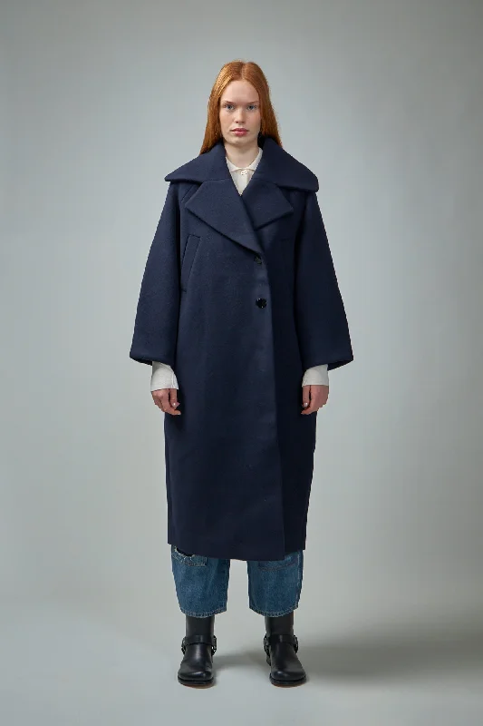 Boiled Wool Large Collar Coat Buttoned Toggled Snapped