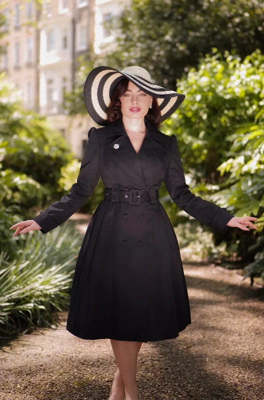 LIMITED EDITION 'Bergman' Cotton Gaberdine Dress Trench Coat in Nero Tailored Straight A-Line LIMITED EDITION 'Bergman' Cotton Gaberdine Dress Trench Coat in Nero Tailored Straight A-Line