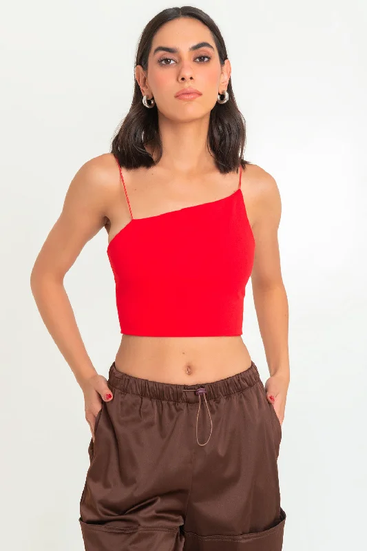 Crop top tirantes escote diagonal Lace Blend Ribbed Blend Corduroy Blend