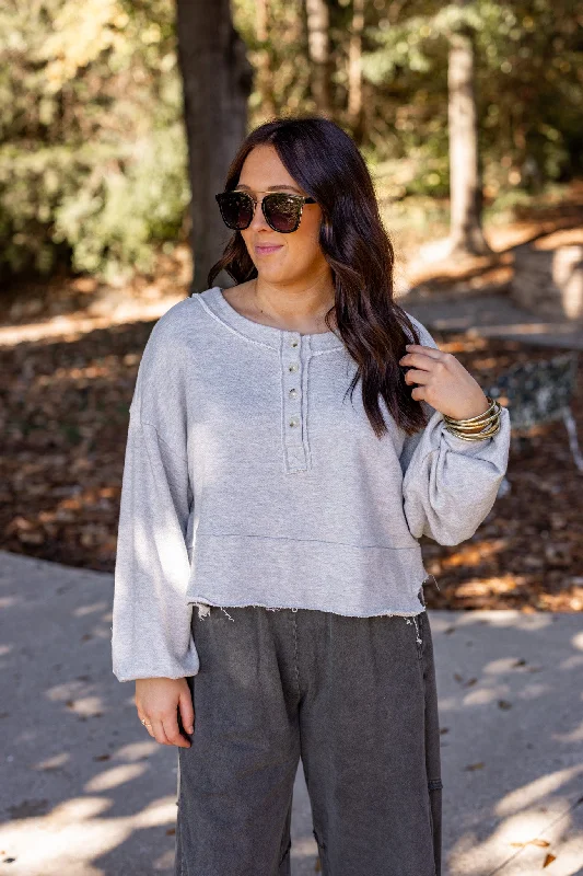 Saturday Favorite Heather Grey Pullover Button Front Sweater