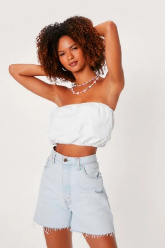 Bandeau Crop Top White Terry Blend Velvet Blend Canvas Blend