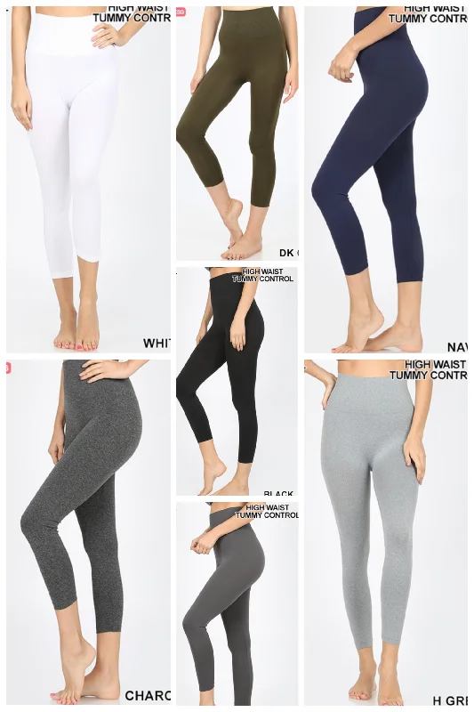High Waist Tummy Control Seamless Capri Legging Elegant Full-Body Leggings