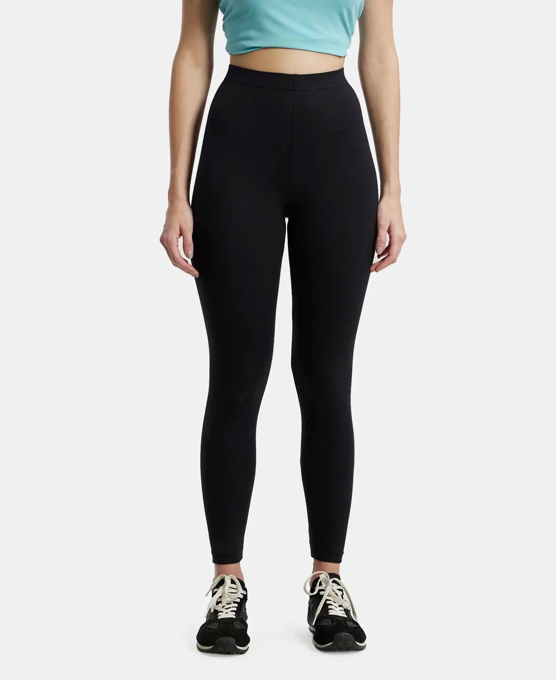 Super Combed Cotton Elastane Stretch Leggings with Ultrasoft Waistband - Black Fashionable Moisture-Wicking Leggings Super Combed Cotton Elastane Stretch Leggings with Ultrasoft Waistband - Black Fashionable Moisture-Wicking Leggings