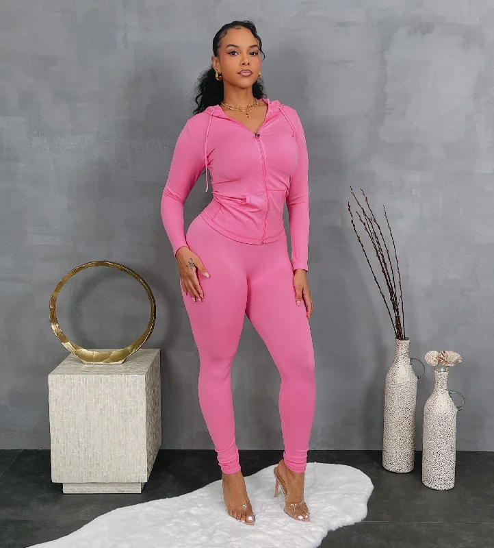 LF18771SETP-Solid Hoodie Leggings Set (ONE SIZE- 5PC PKG) Fashionable Quick-Dry Yoga Pants