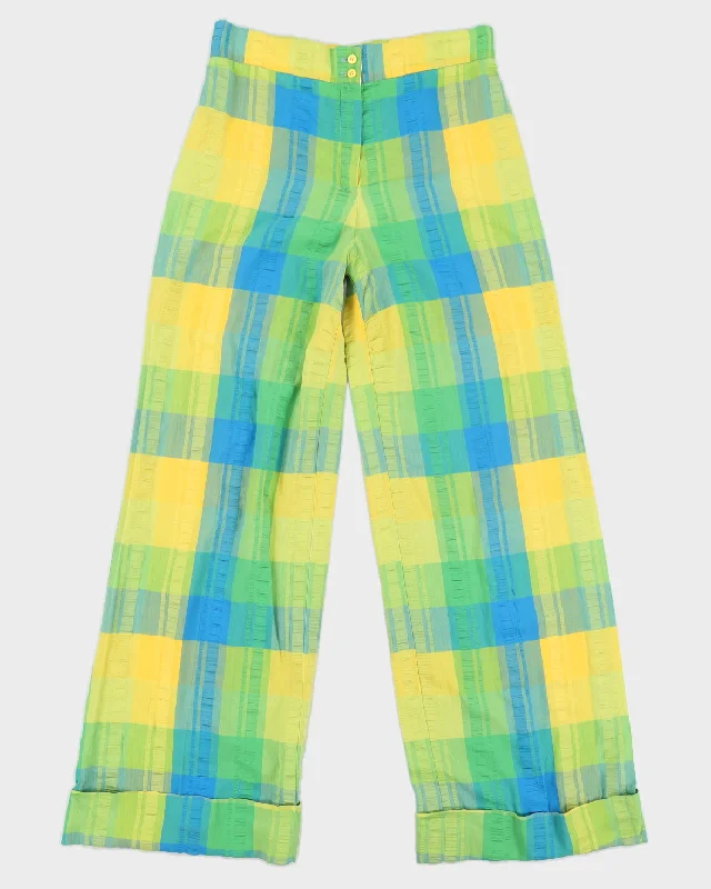 Vintage Yellow, Green & Blue Plaid Cuffed Trousers - W30 Trousers Polka Dot Cute