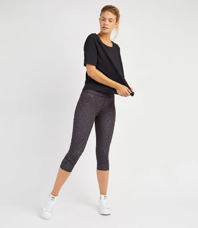 Georgia Capri Leggings - Black/Anthracite Print Cozy Cotton Leggings