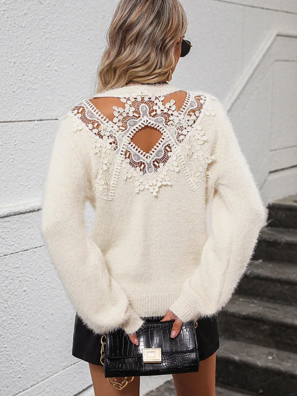 Simone'S Floral Pattern Knitted Round Neck Long Sleeve Pullover Sweater Textured Knit Design