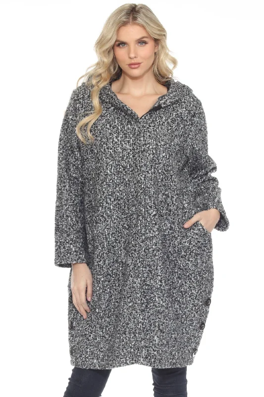 Joseph Ribkoff Grey Melange Relaxed Hooded Bouclé Coat 244100 Turtleneck Wrap Cape