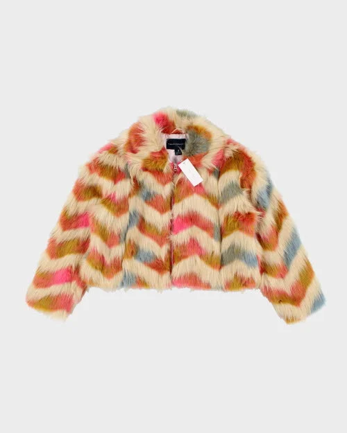 Deadstock  French Connection Faux Fur Coat - M Lapel Coat Peter Pan Collar Coat Cowl Neck Coat