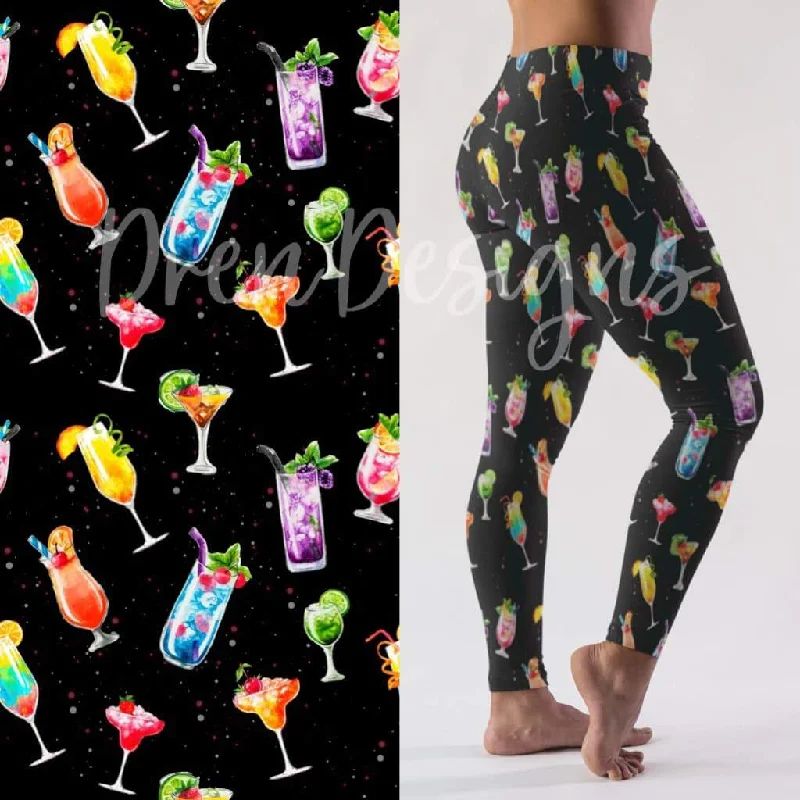 "Drinks are on Me!" Summer Cocktails Yoga Band Capri Leggings Stylish Athletic Wear Leggings "Drinks are on Me!" Summer Cocktails Yoga Band Capri Leggings Stylish Athletic Wear Leggings