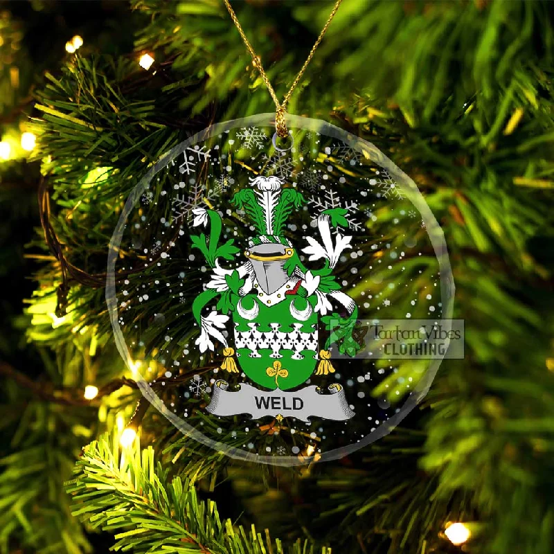 Weld Irish Clan Christmas Glass Ornament with Coat of Arms Suede Faux Fur Shearling