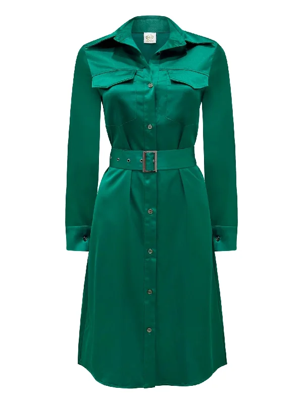 Why Mary "Jackie" Trench Coat Dress Emerald Green Trench Raincoat Windbreaker
