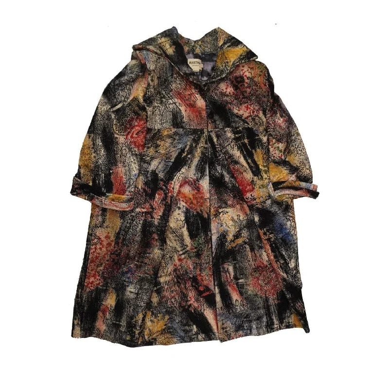 Hand Block Printed Pleated Long Coat Trench Raincoat Windbreaker