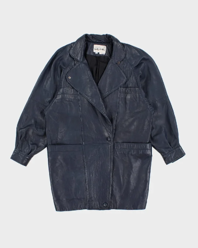 Vintage 80s Bagatelle Blue Leather Coat - M Chenille Brocade Lace