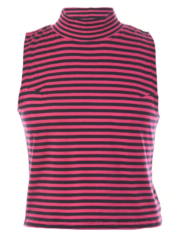 Label Sleeveless Mock Neck Crop Top Wool Fabric Cashmere Fabric Tweed Fabric