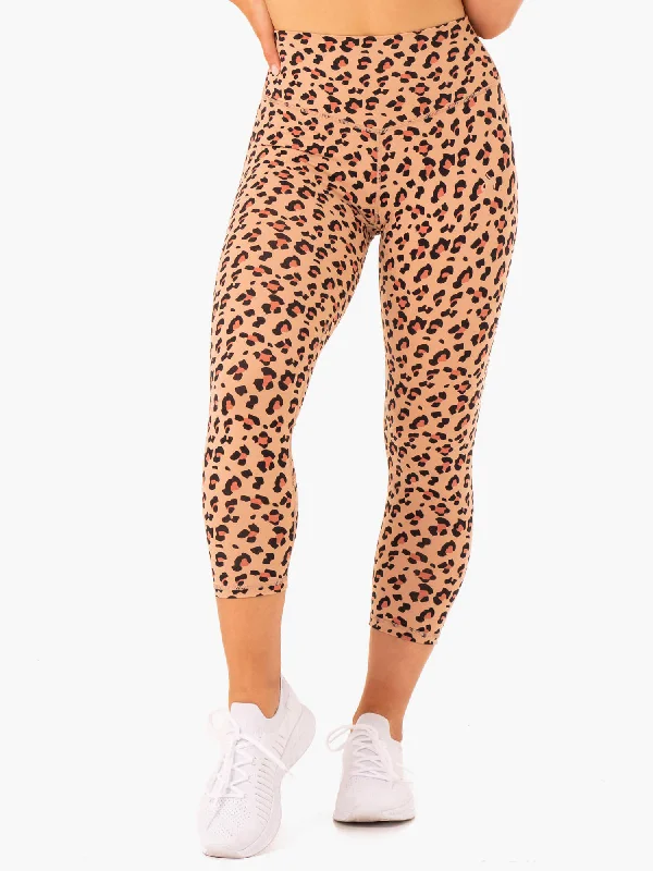Ryderwear | Hybrid 7/8 Leggings - Tan Leopard Comfortable Fleece-Lined Leggings