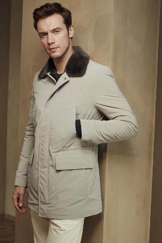 Mason Men's Waterproof Shearling Coat - Rhino Gray Quilted Jacket Anorak Windbreaker Mason Men's Waterproof Shearling Coat - Rhino Gray Quilted Jacket Anorak Windbreaker
