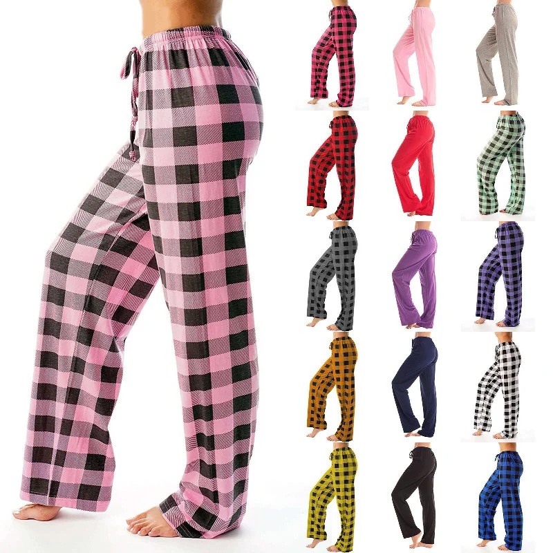 Drawstring Plaid Print Trousers Casual Loose Sports Home Pants Women Trousers Striped Patterned Drawstring Plaid Print Trousers Casual Loose Sports Home Pants Women Trousers Striped Patterned