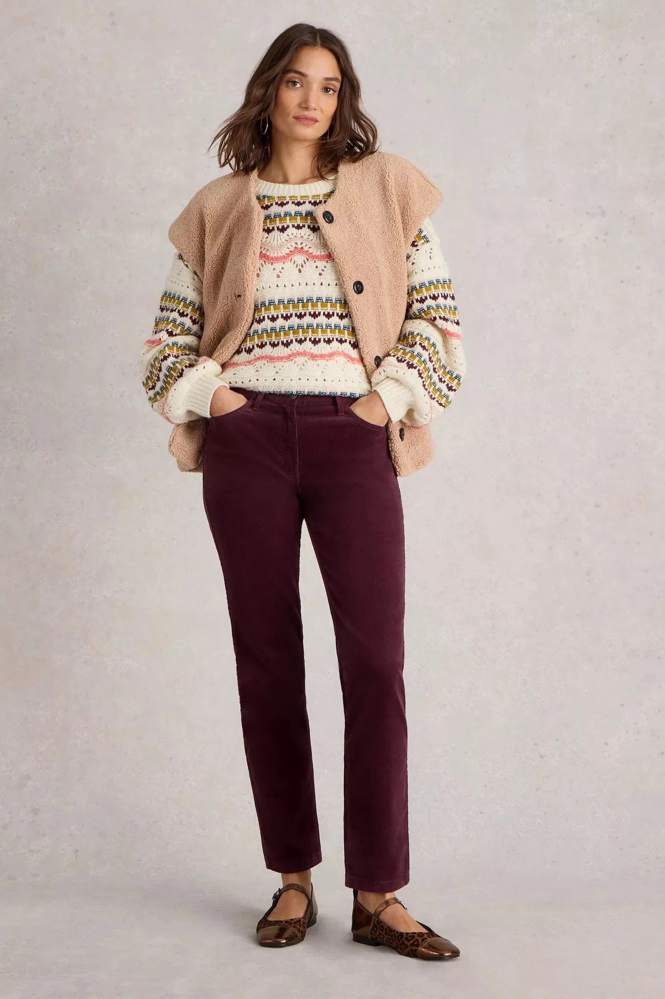 White Stuff Brooke Straight Cord Mid Plum Trouser Trousers Capri Summer