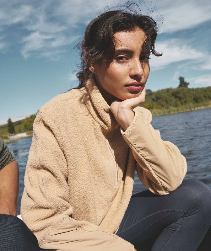 Ladies Outdoor Fleece Pullover - Camel Blouson Sleeve Pullover