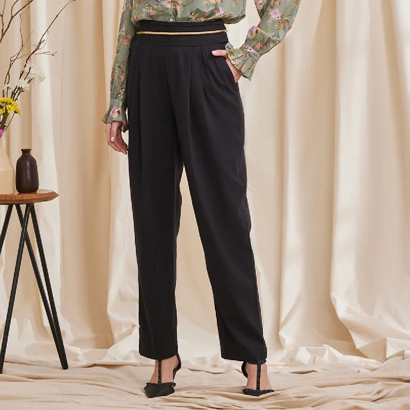 Noir Pants - Formal Black Trousers Trousers High Rise Slim Fit