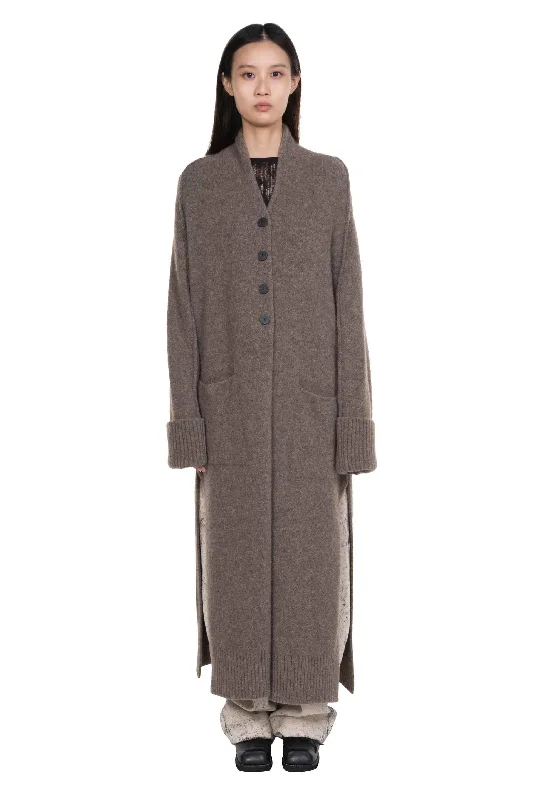 Yak Knit Coat Taupe Print Jacquard Embroidered