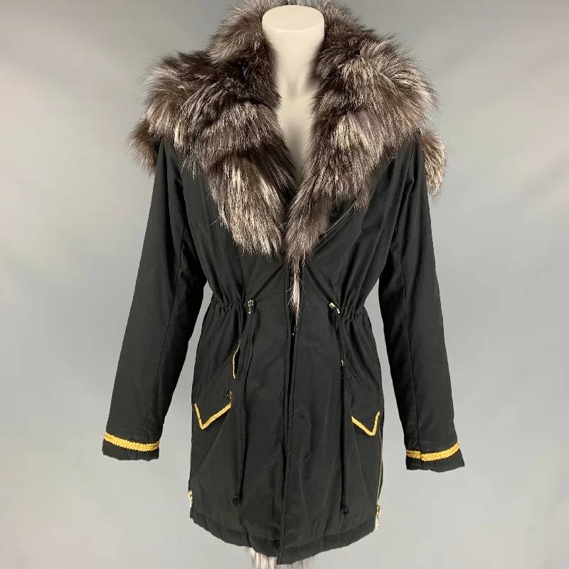 SILVIAN HEACH Size XS Black Nylon Blend Fox Fur Trim Hooded Coat Cardigan Sweater Pullover SILVIAN HEACH Size XS Black Nylon Blend Fox Fur Trim Hooded Coat Cardigan Sweater Pullover
