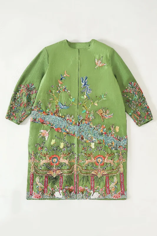 HAND EMBROIDERED EMERALD SILK LONG COAT Houndstooth Jacket Shearling Jacket Fleece Jacket HAND EMBROIDERED EMERALD SILK LONG COAT Houndstooth Jacket Shearling Jacket Fleece Jacket