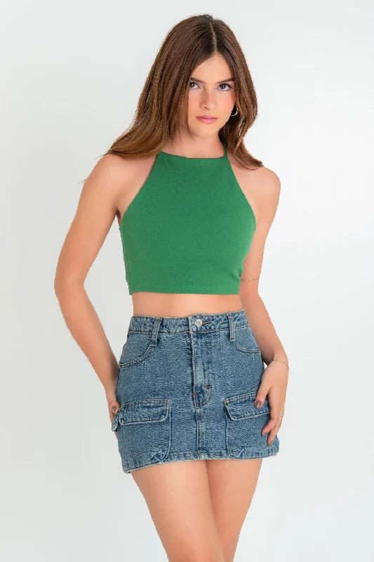 Crop top de tirantes cruzados escote espalda Iron Safe Non-Iron Wrinkle Free