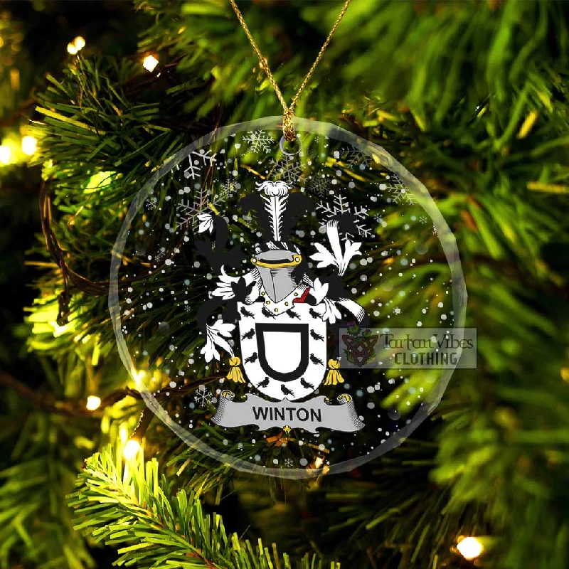 Winton Irish Clan Christmas Glass Ornament with Coat of Arms Denim Leather Suede