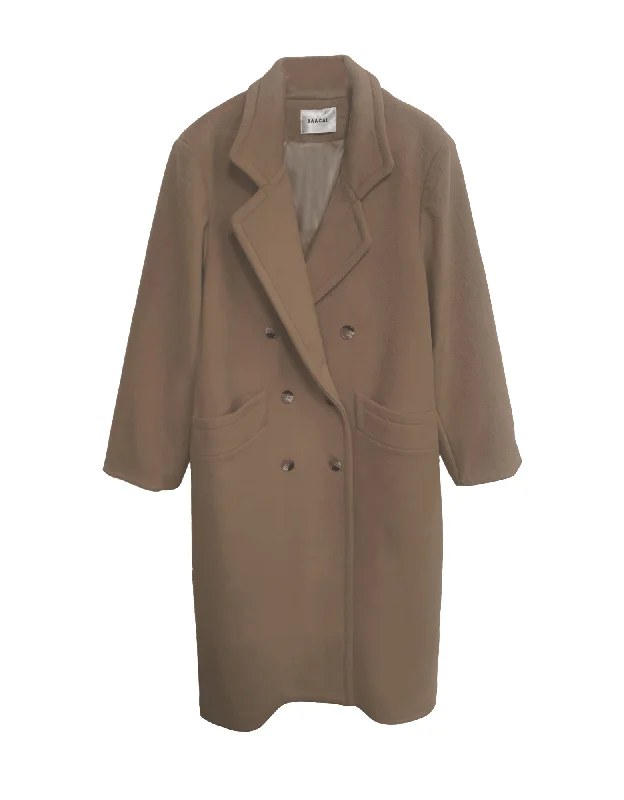 Double Breasted Car Coat - Soft Camel Cuffed Rolled Raglan