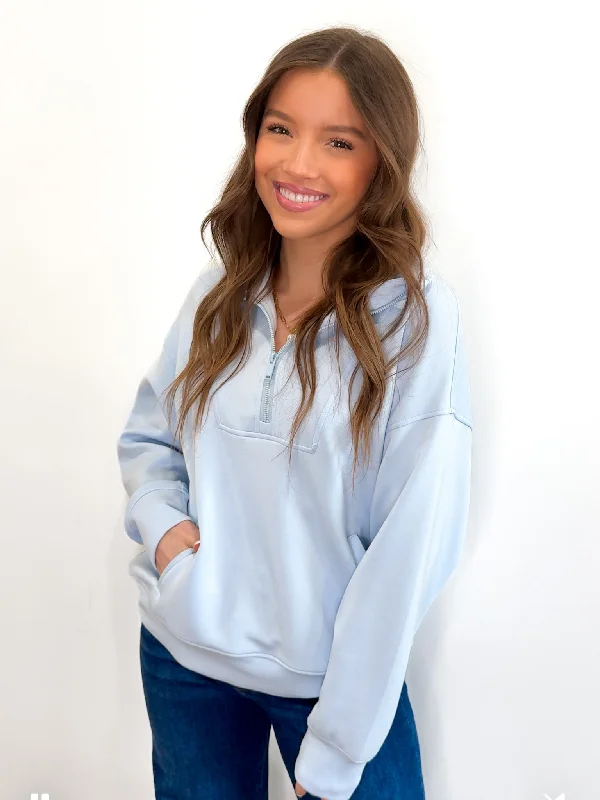 Curvy Her Favorite Pullover - Light Blue Tapered Sleeve Pullover