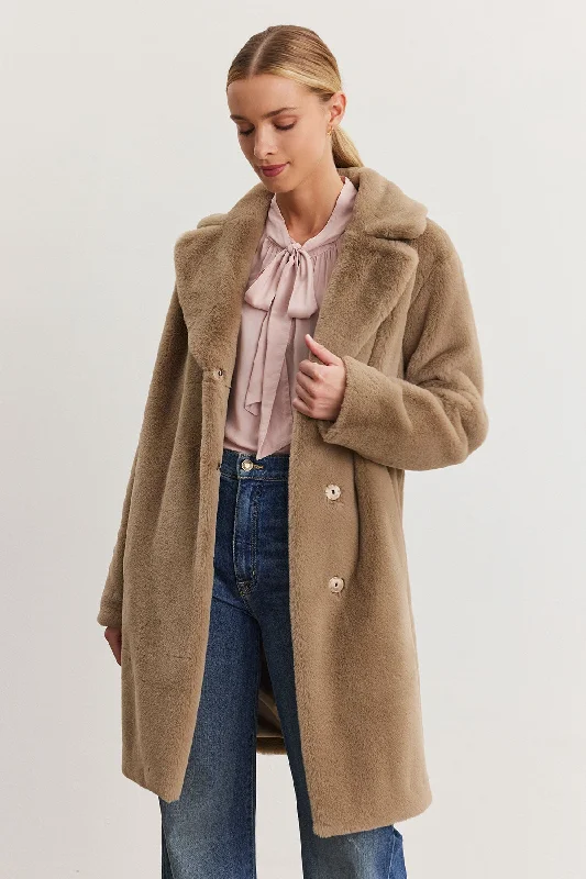 EVALYN LUX FAUX FUR COAT Peter Pan Collar Cowl Neck Turtleneck