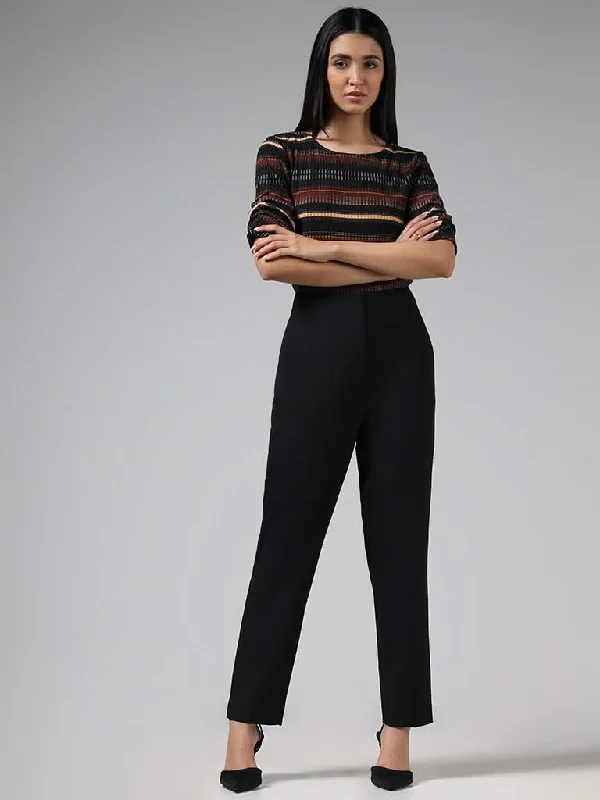 Wardrobe Solid Black Tailored Trousers Trousers chic fashionable