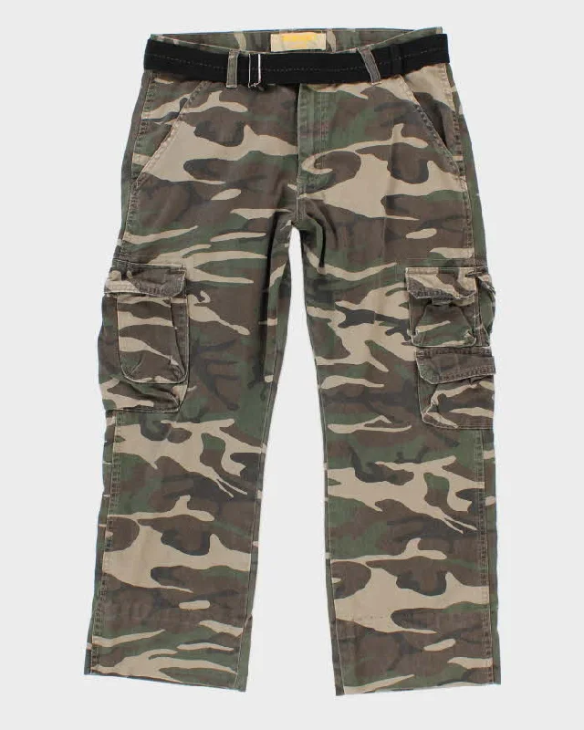 Wrangler Camouflage Cropped Belted Cargo Trousers - W32 L27 Trousers Office Stylish