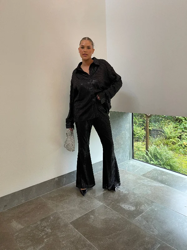 Black Sequin Wide Leg Trousers Trousers practical easy-care
