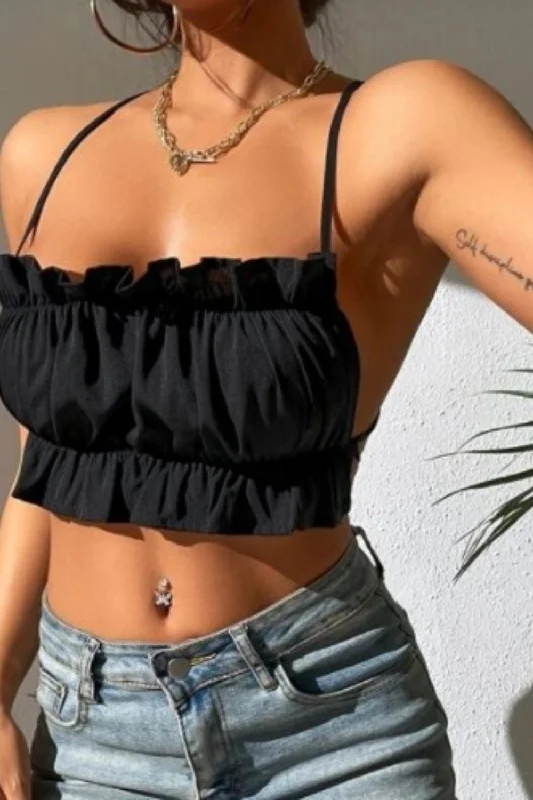 Who Are You Black Crop Top Seamless Knitted Crochet