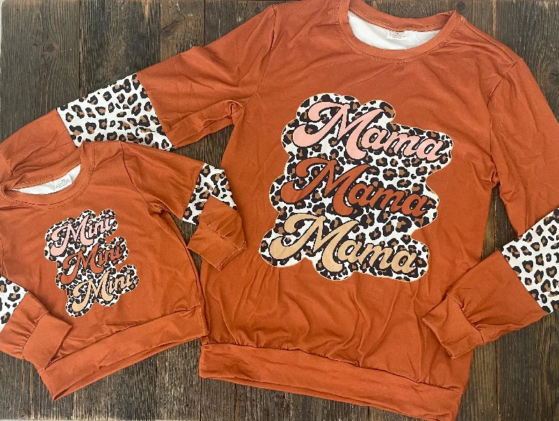 Orange + Leopard Mama/Mini Pullover Solo Sleeve Pullover