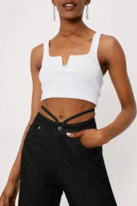 Notch Cut Out Square Neck Crop Top Modern Contemporary Chic