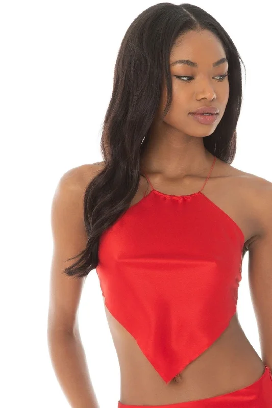 Ready To Let Go Red Crop Top Zippered Front Buttoned Front Snap Front