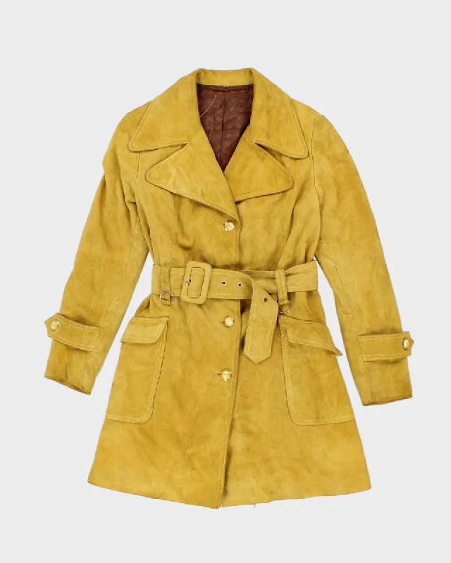 70's Yellow Leather Suede Coat - S M Vest Waistcoat Gilet