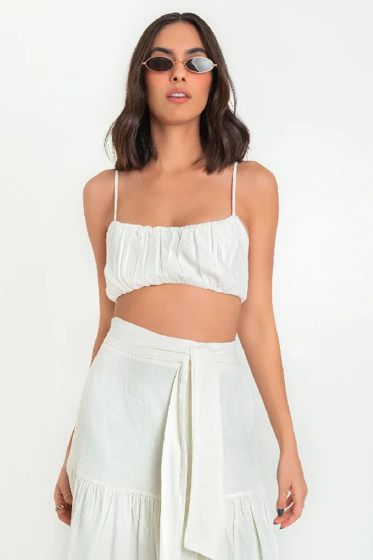 Crop top plisado de tirantes Polka Dot Checkered Tartan