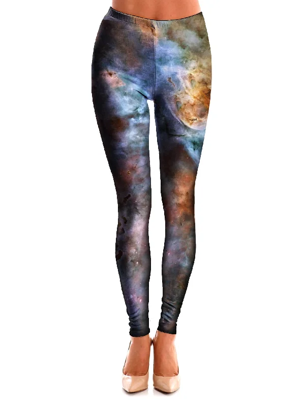 Abstracted Nebula Space Leggings Elegant Stretchy Faux Leather Leggings