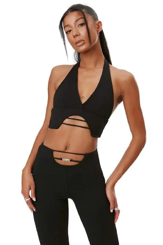 Why So Simple Black Plunge Neckline Crop Top Jersey Fabric Tulle Fabric Batik Fabric