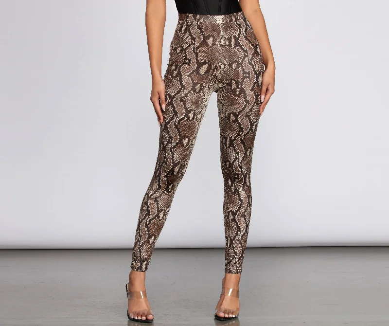 High Waist Satin Snake Leggings Cozy Sweat-Wicking Leggings