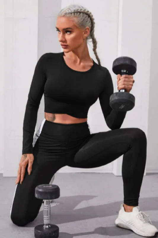 Full Sleeves Black Body Hugging Crop Top Anti-Pilling Machine Wash Handmade