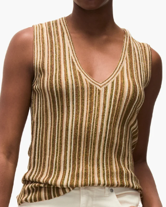 SID SLEEVELESS PULLOVER IN GOLD/BRONZE Faux Fur Trim