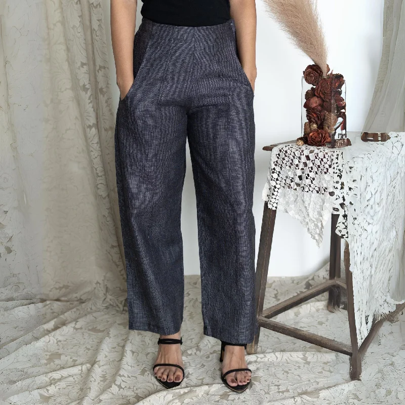 ISHANA Grey Navy Linen Trousers Trousers Essential Wardrobe