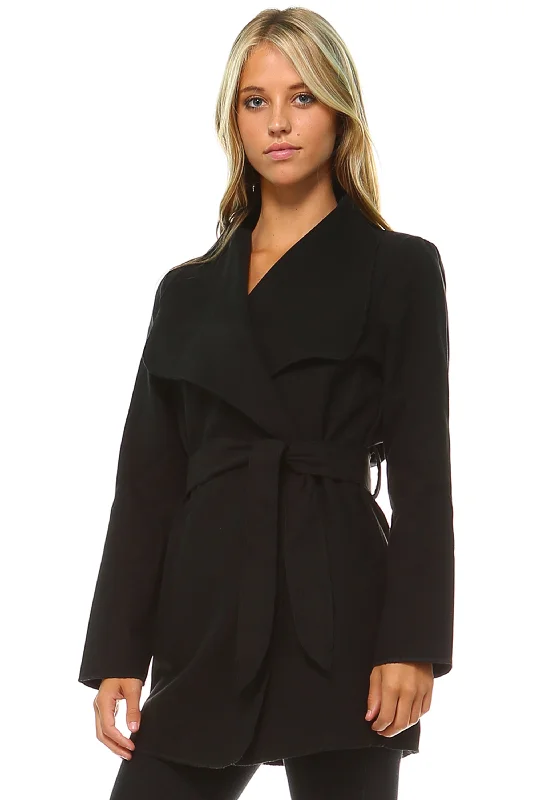 Tailored Style Tie Waist Trench Coat Rayon Velvet Corduroy